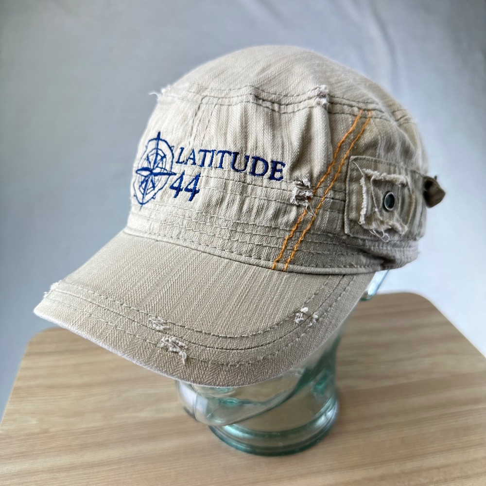 Lackpard Cadet Hat Mens Latitude 44 Distressed Military Cap Tan Cotton